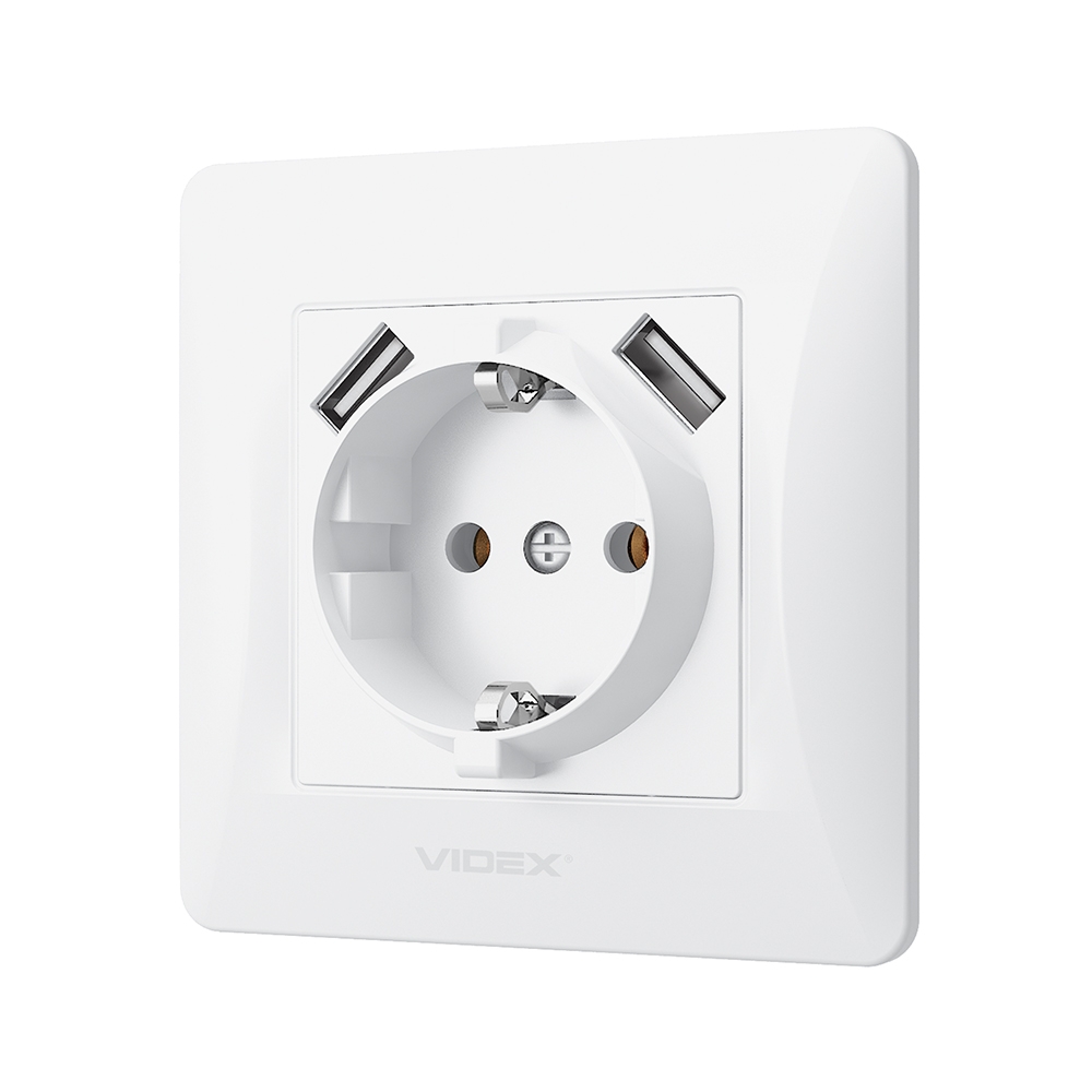 Розетка с заземлением+2 USB VIDEX Binera белая