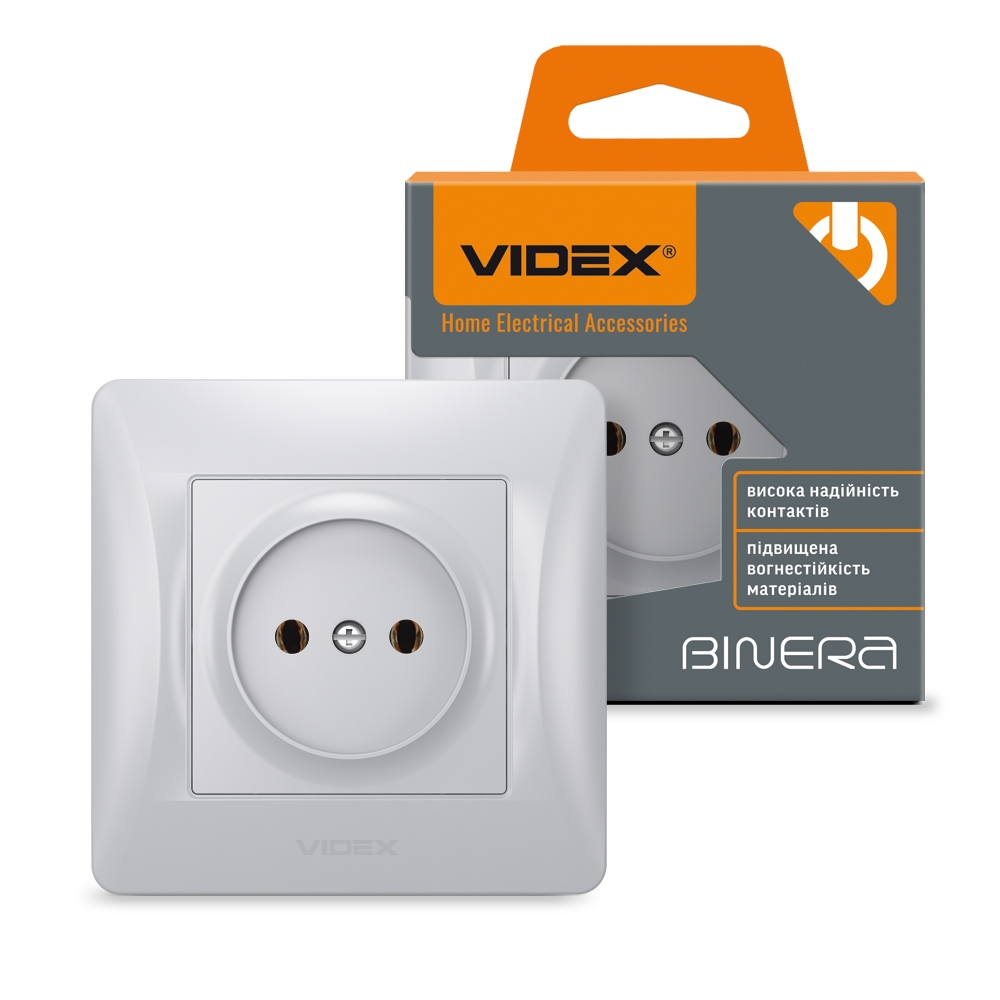 Розетка без заземления VIDEX Binera серебряный шёлк