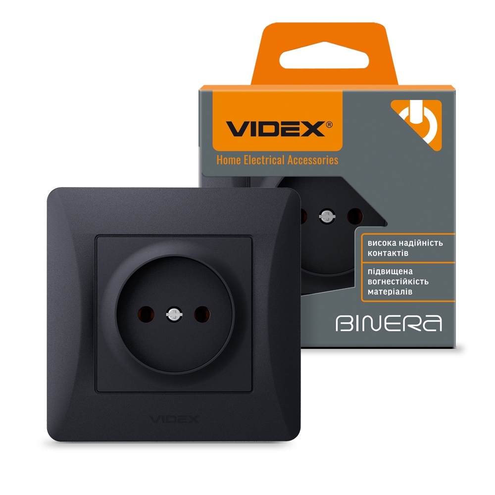 Розетка без заземления VIDEX Binera черный графит