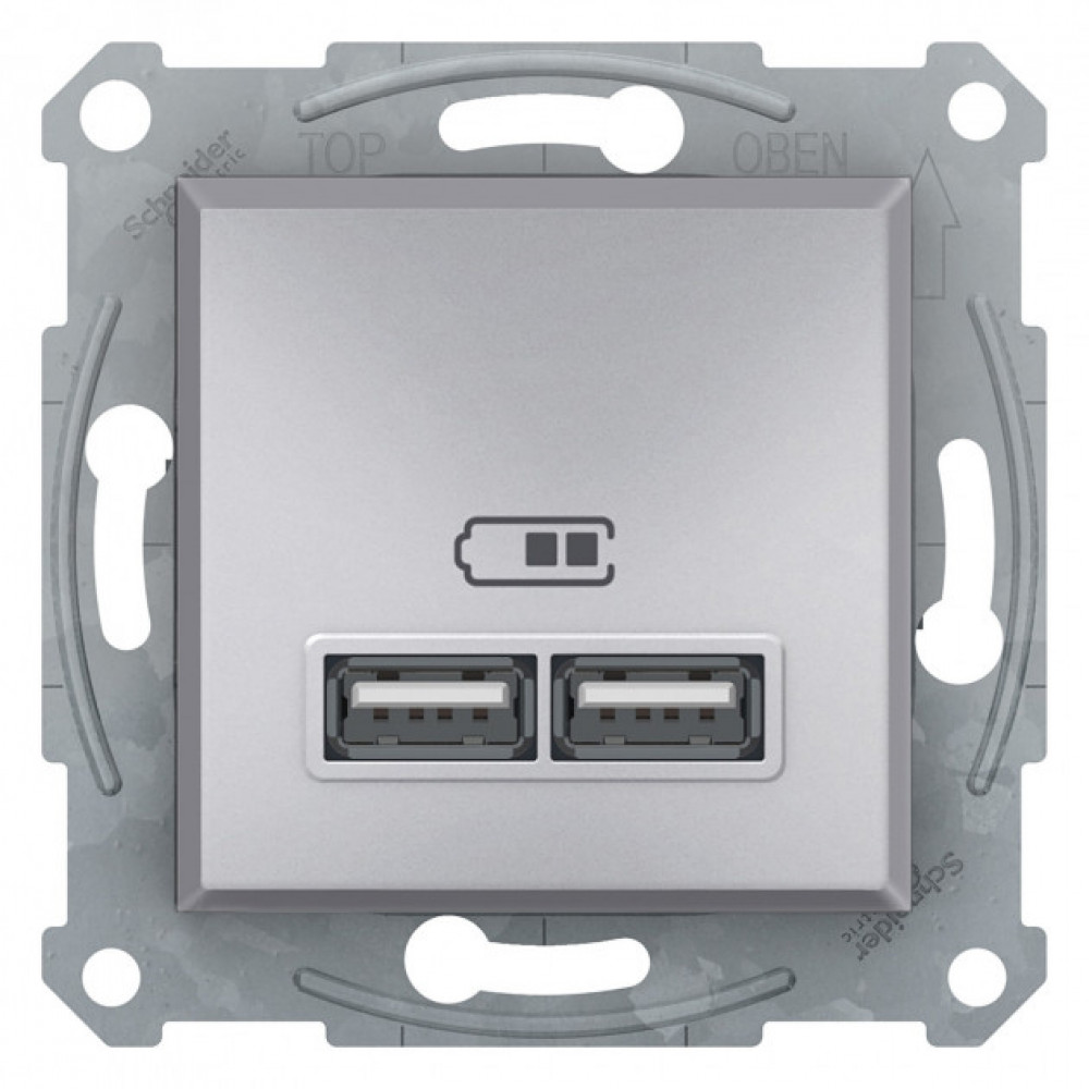 Розетка USB двойна 2.1А Asfora алюміній