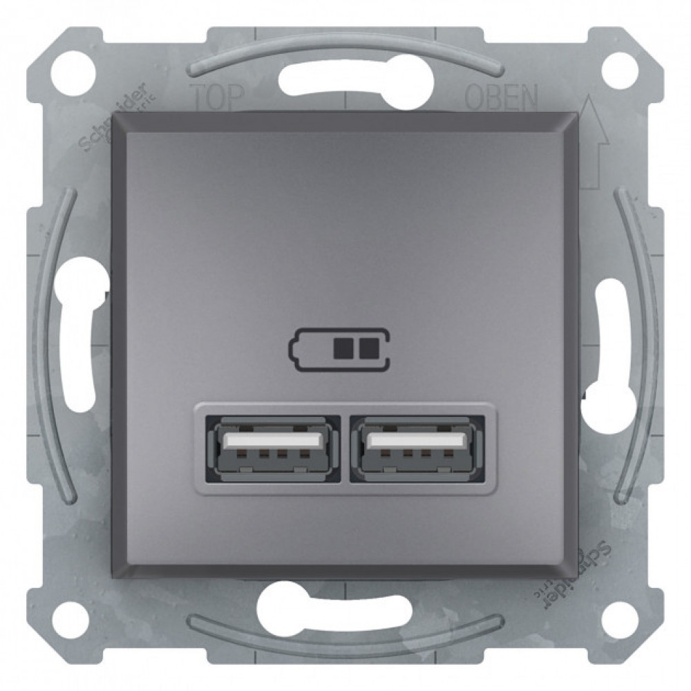 Розетка USB двойна 2.1А Asfora сталь