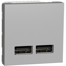 Розетка USB 2.0 зарядна двойна 2,1А, 2 модуля Unica NEW алюміній