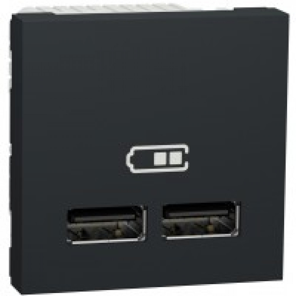 Розетка USB 2.0 зарядна двойна 2,1А, 2 модуля Unica NEW графіт