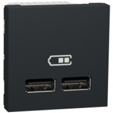 Розетка USB 2.0 зарядна двойна 2,1А, 2 модуля Unica NEW графіт