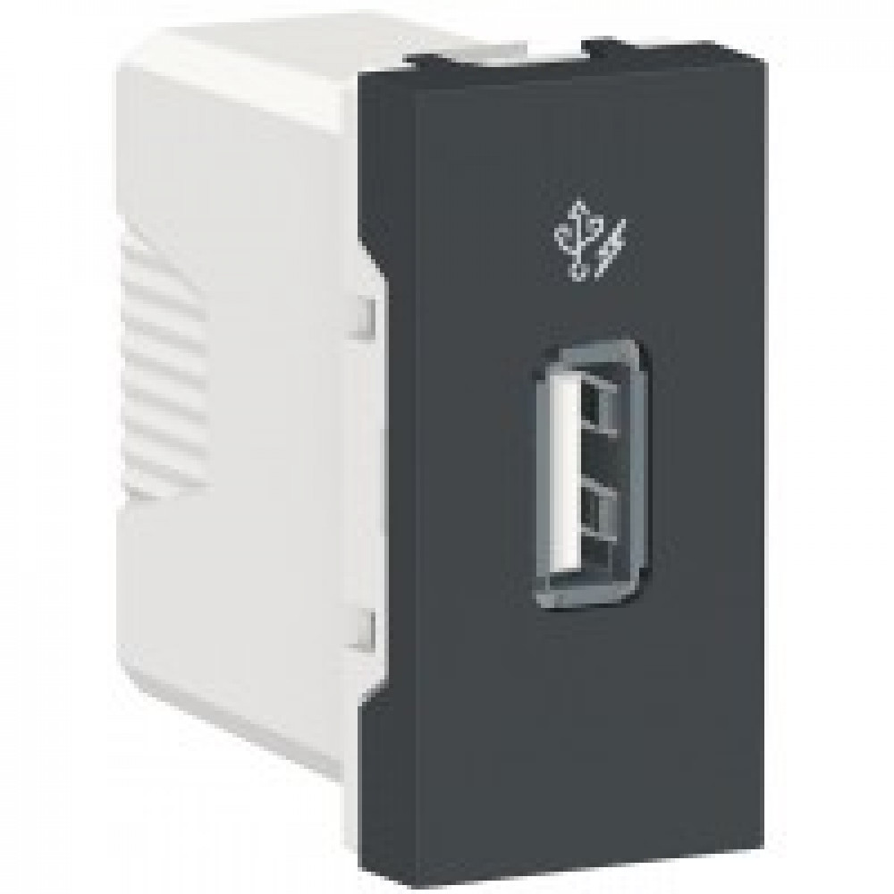 Розетка USB 2.0 зарядна 1,05А, 1 модуль Unica NEW графіт