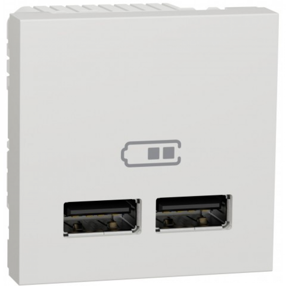 Розетка USB 2.0 зарядна двойна 2,1А, 2 модуля Unica NEW білий