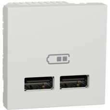 Розетка USB 2.0 зарядна двойна 2,1А, 2 модуля Unica NEW білий