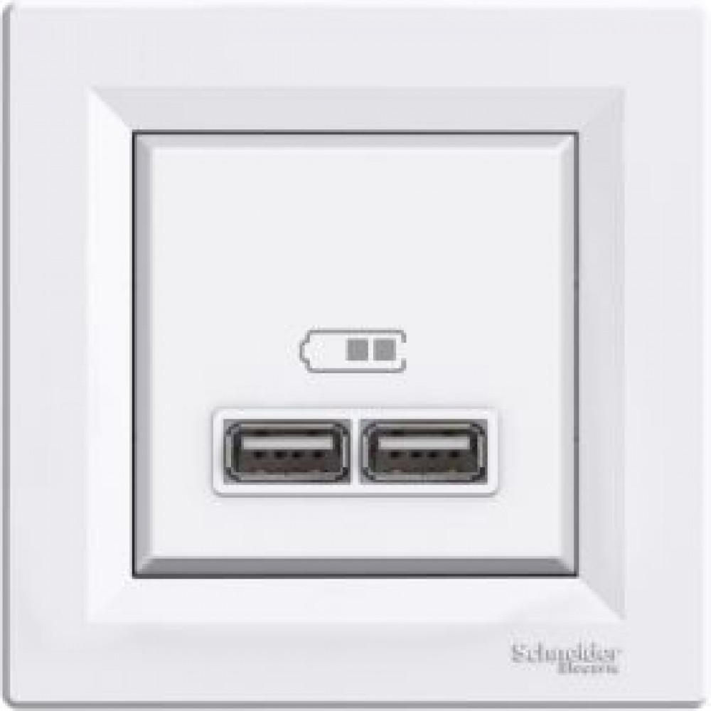 Розетка USB двойна  2.1А Asfora біла