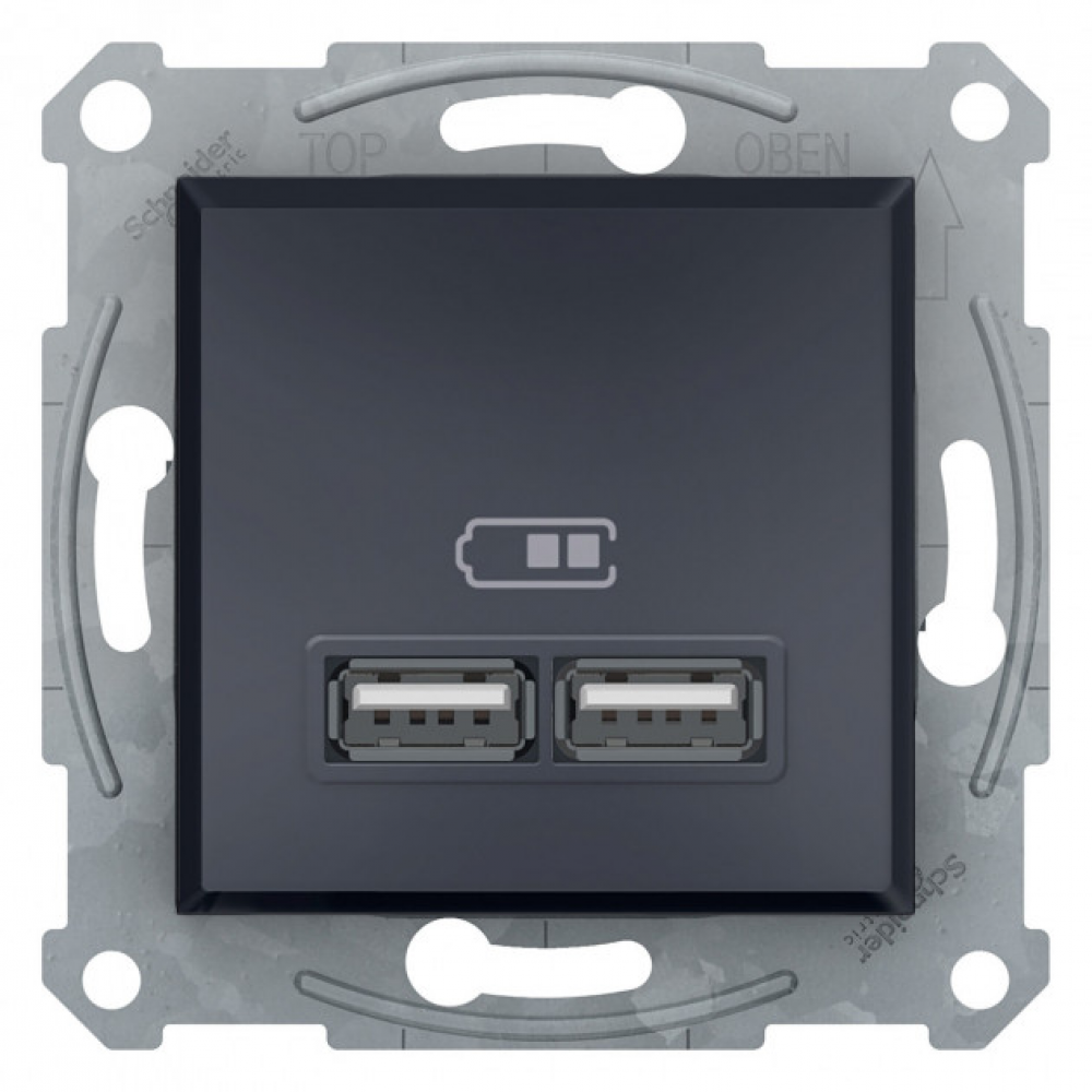 Розетка USB двойна 2.1А Asfora графіт
