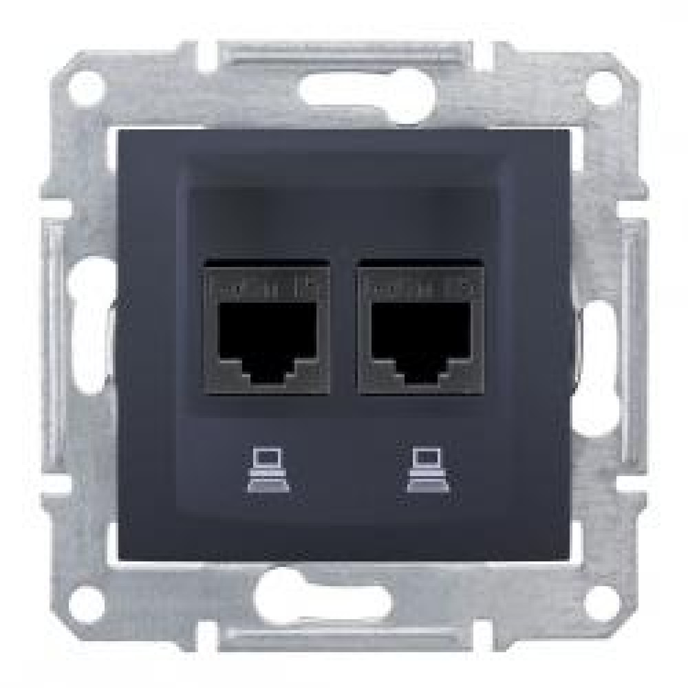 Розетка 2-а компьютерна RJ45 Sedna графіт